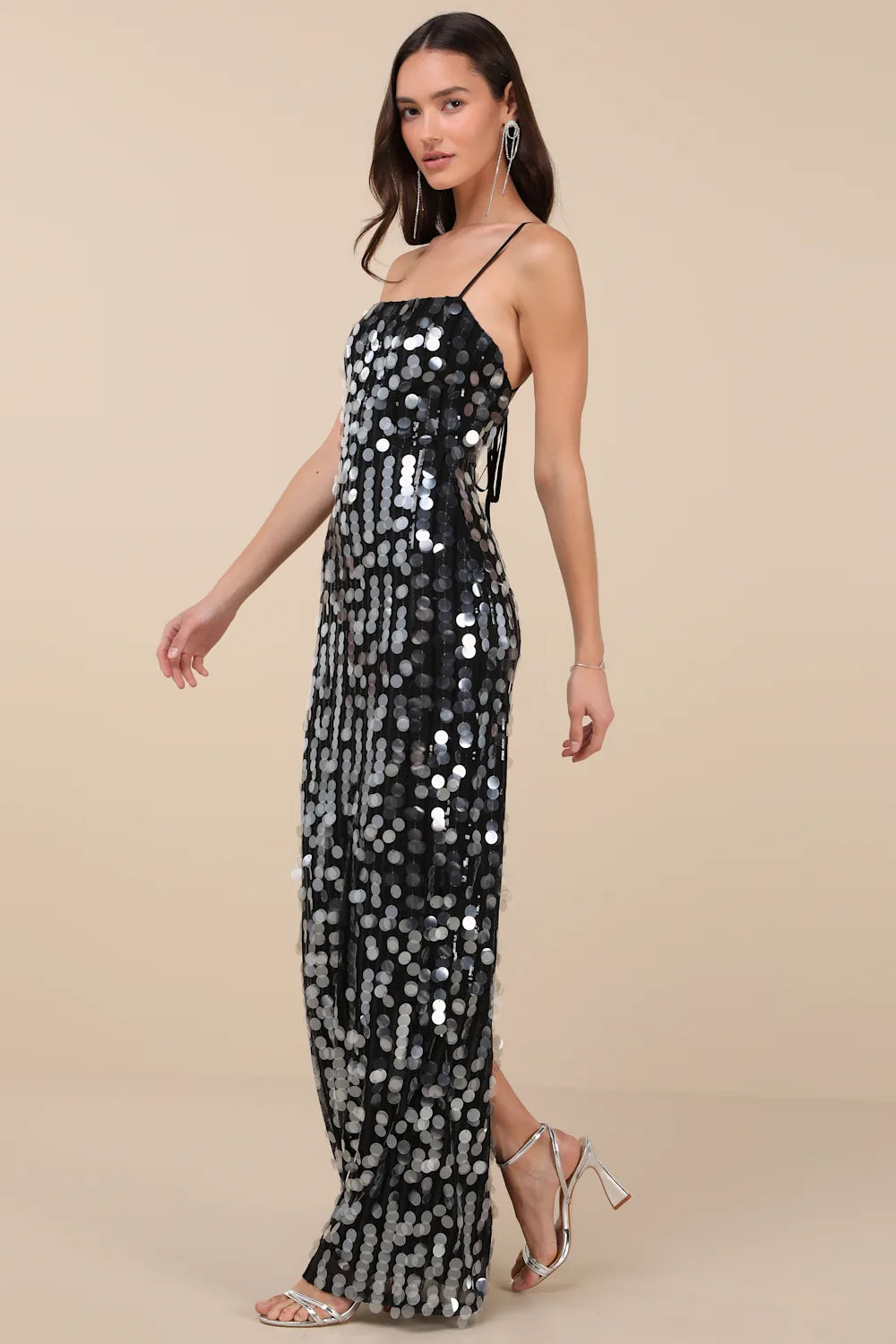 Magdala Black Sequin Backless Maxi Dress