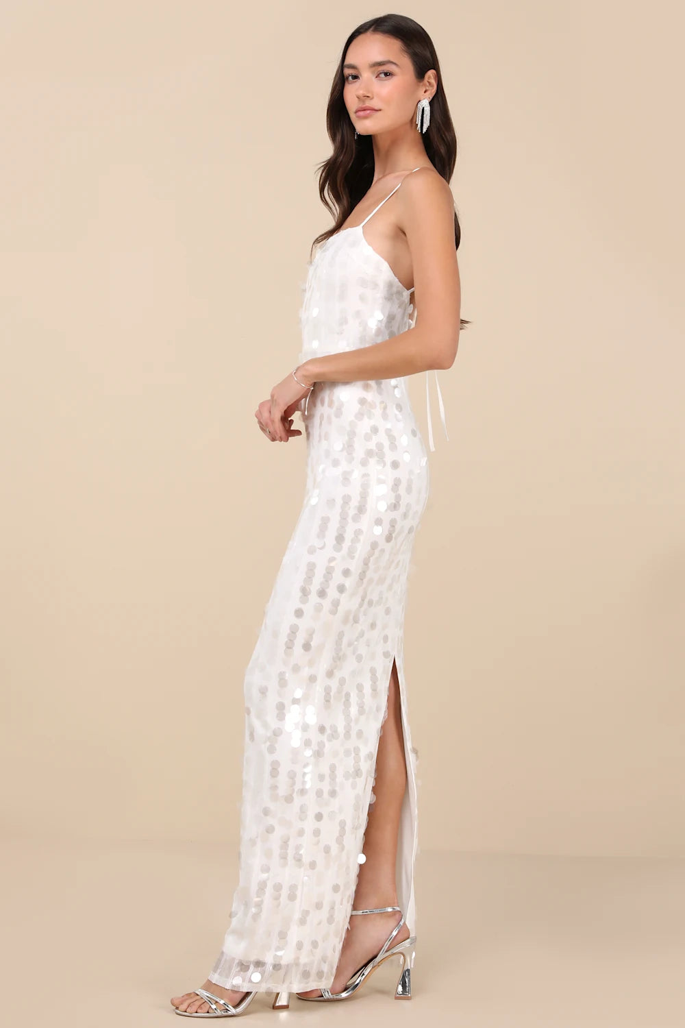 Magdala White Sequin Backless Maxi Dress