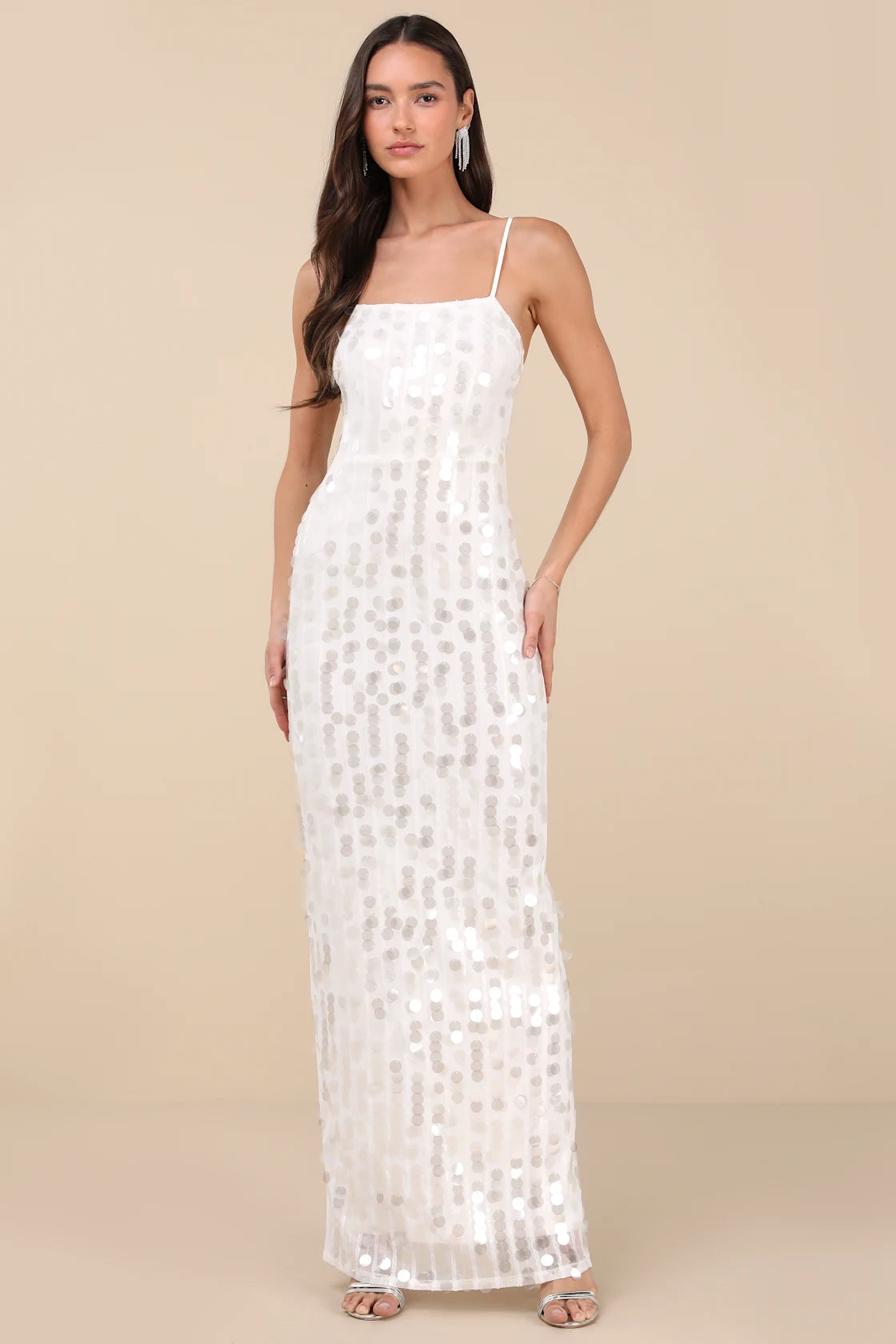 Magdala White Sequin Backless Maxi Dress