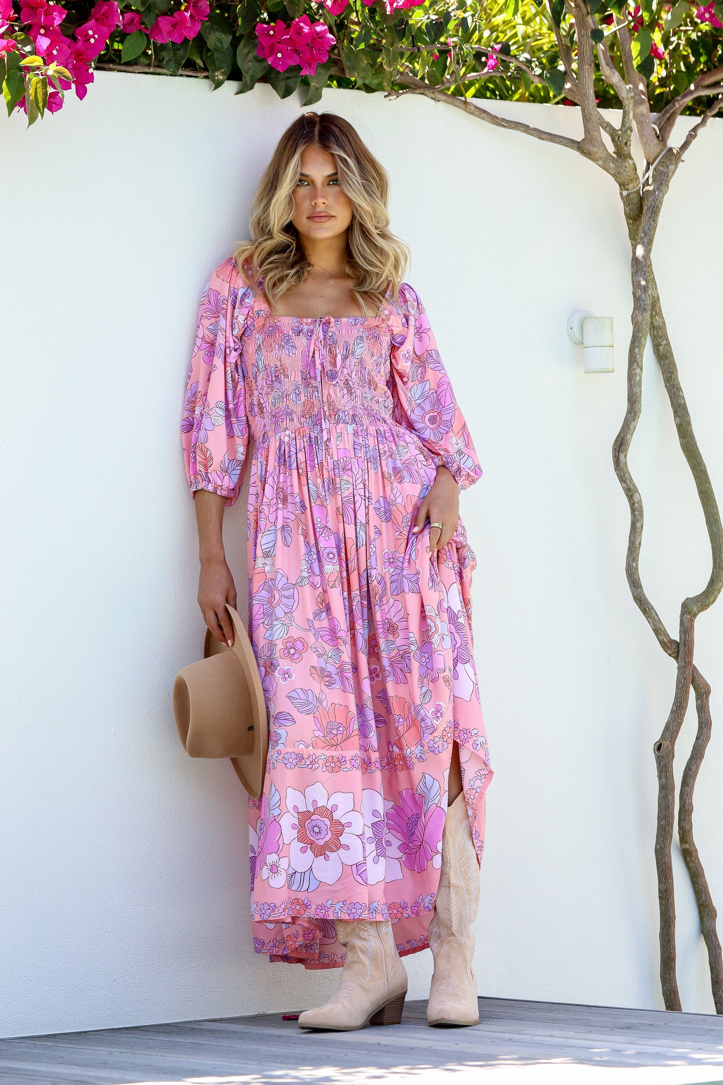 Dreamer Shirred Midi Dress - Candyfloss