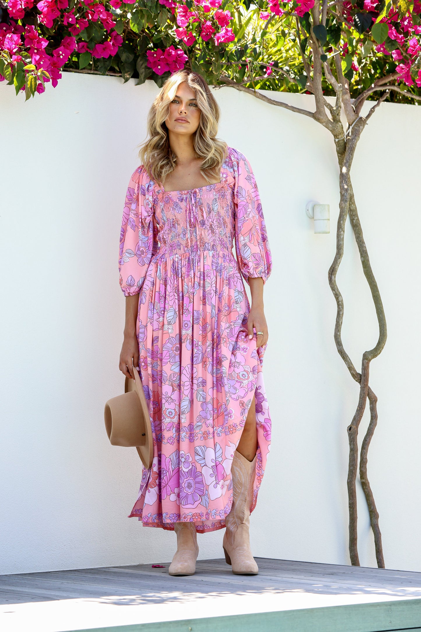 Dreamer Shirred Midi Dress - Candyfloss