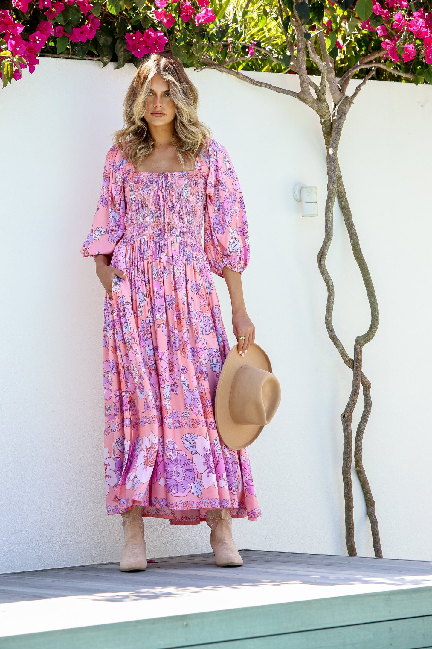 Dreamer Shirred Midi Dress - Candyfloss