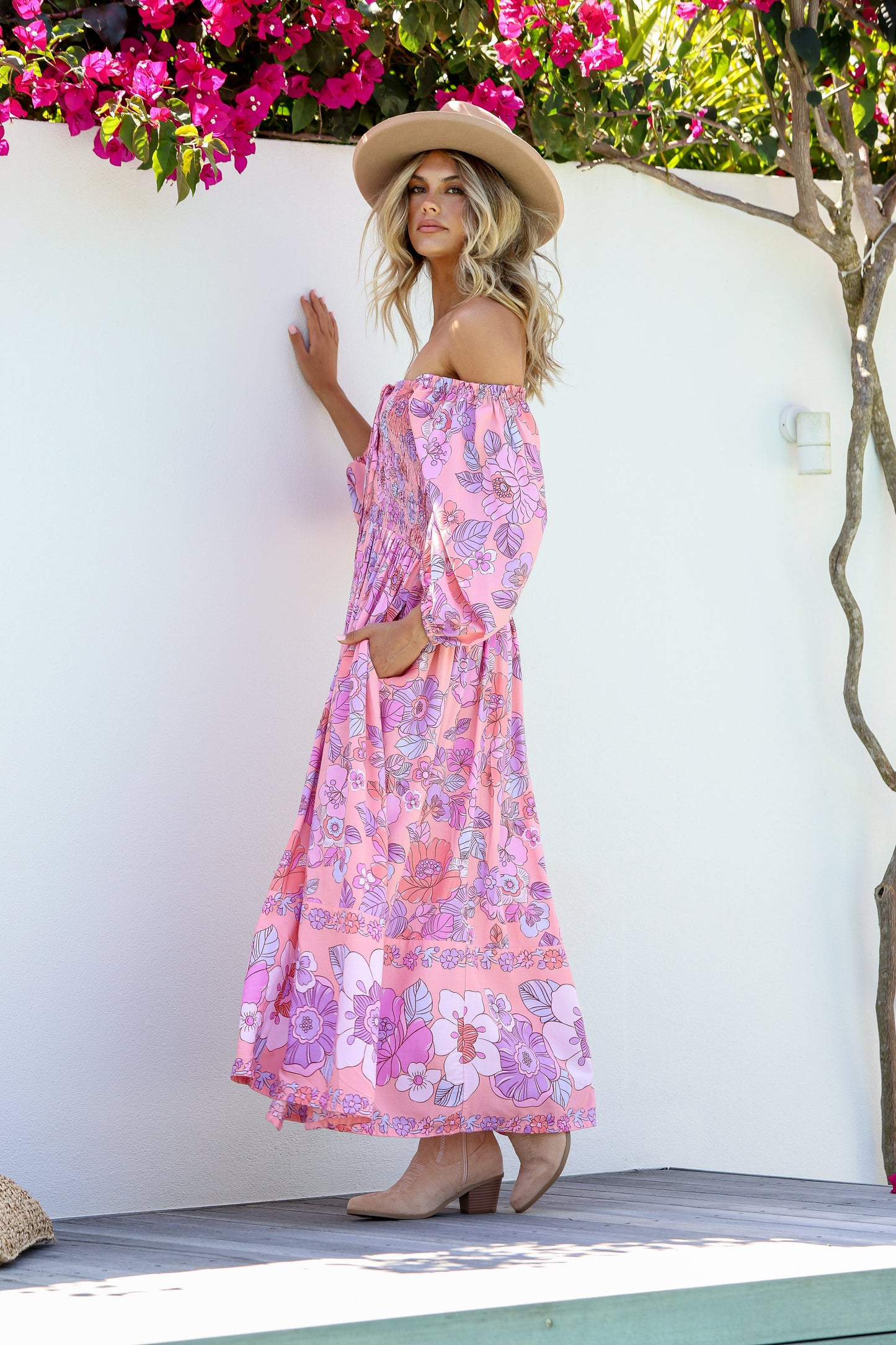 Dreamer Shirred Midi Dress - Candyfloss