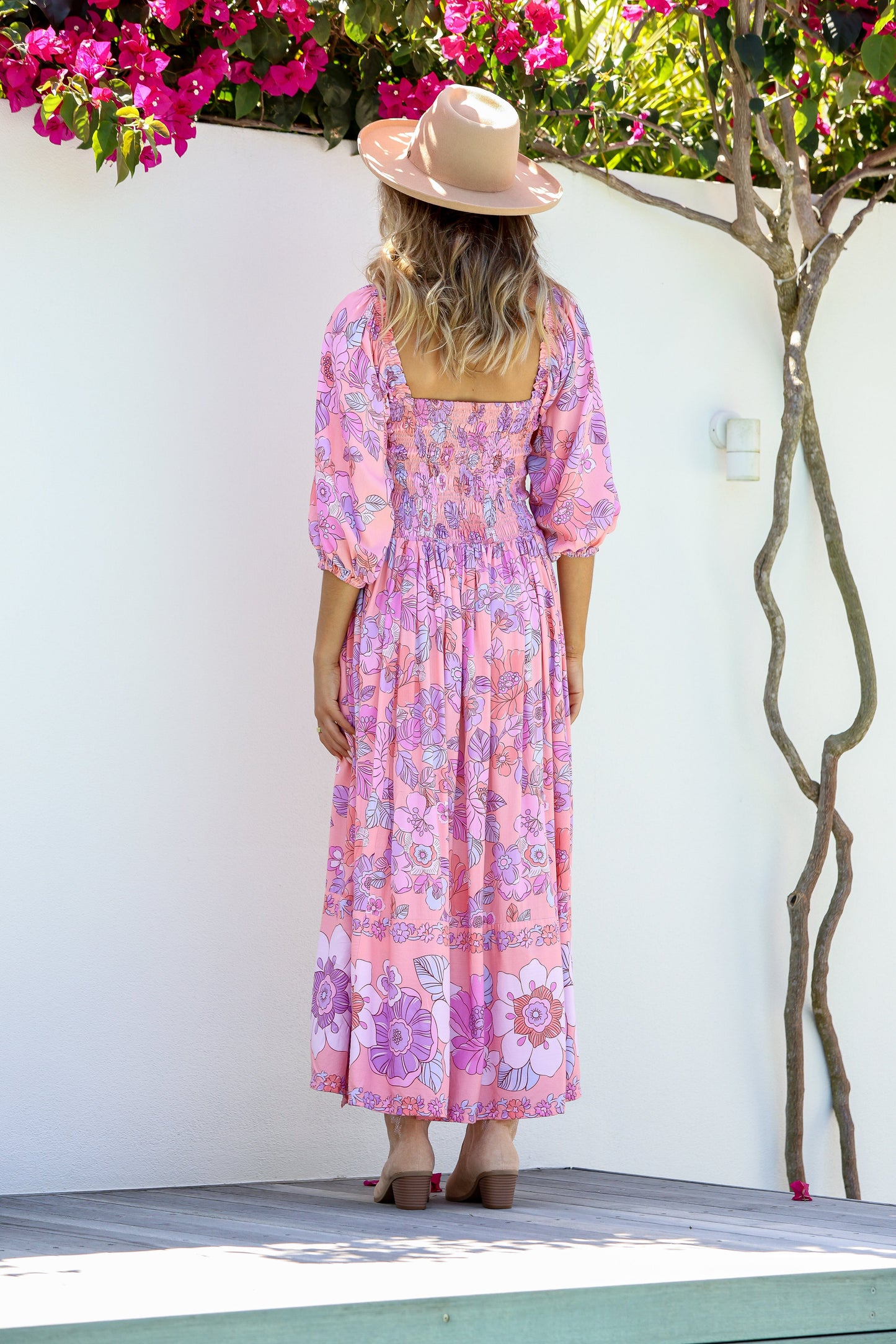 Dreamer Shirred Midi Dress - Candyfloss