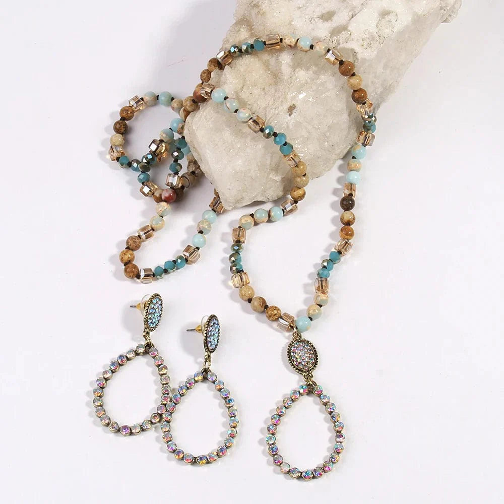 Natural Stone Drop Earrings and Necklace Set