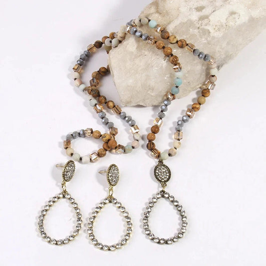 Natural Stone Drop Earrings and Necklace Set