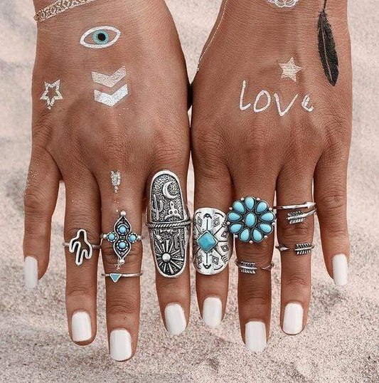 Boho Vintage Style Ring Set